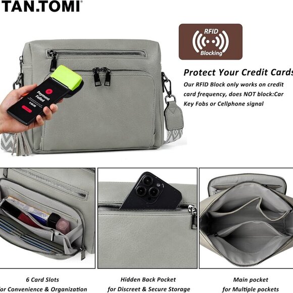 Crossbody Bags for Women MultiPockets Purses for Women Vegan Leather Shoulder Ba - Picture 5 of 8